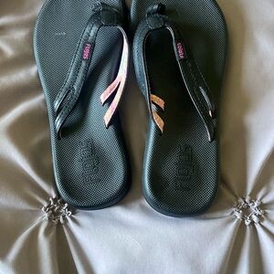 Flojos Black and Pink Sandals with Textured Footbed